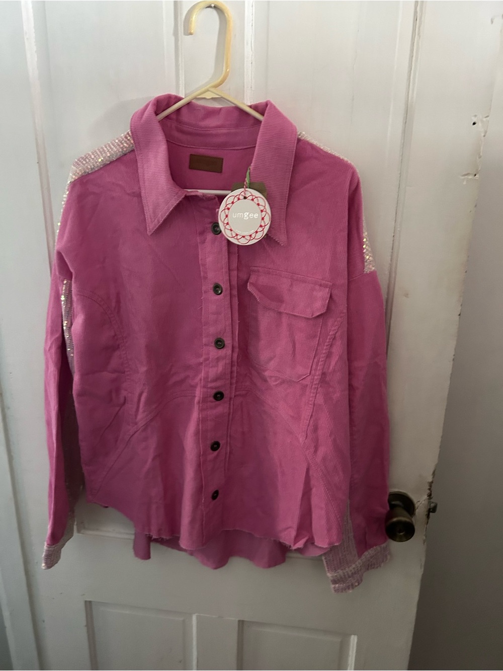 NWT Umgee Hot Pink Corduroy Sequin Shacket Jacket Size L